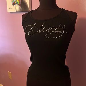 DKNY jeans vintage rhinestone tank top black ribbed